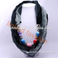 2014 soft mixed color chiffon necklace scarf with artificial pearl bandana,headwear,neckwear,neckwarmer,Stole, Ruana